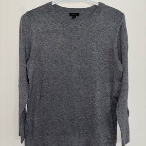 Ann Taylor Sweater Pullover Women M Medium Gray Knit Crew Neck Long Sleeve Metal